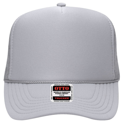 Otto Cap 5 Panel High Crown Mesh Back Trucker Hat - Silver Gray