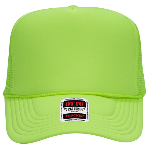Otto Cap 5 Panel High Crown Mesh Back Trucker Hat - Neon Green