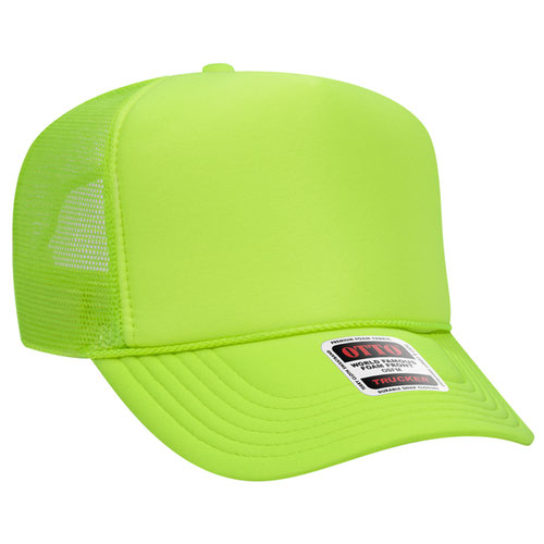 Otto Cap 5 Panel High Crown Mesh Back Trucker Hat - Neon Green