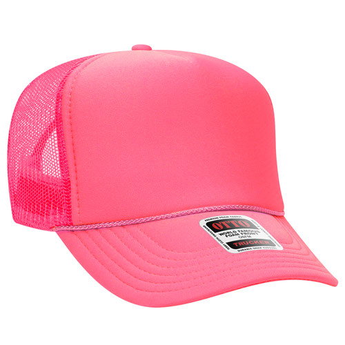 Otto Cap 5 Panel High Crown Mesh Back Trucker Hat - Neon Pink