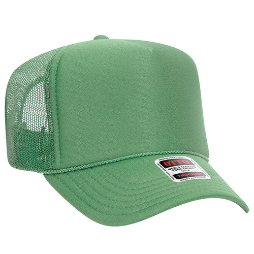Otto Cap 5 Panel High Crown Mesh Back Trucker Hat - Cactus Green