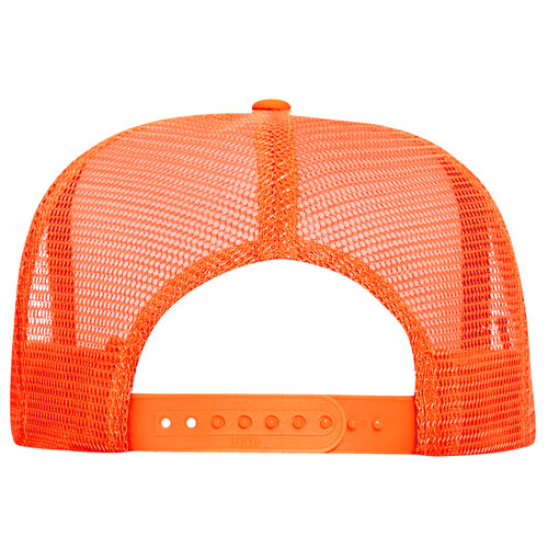 Otto Cap 5 Panel High Crown Mesh Back Trucker Hat - Neon Orange & White