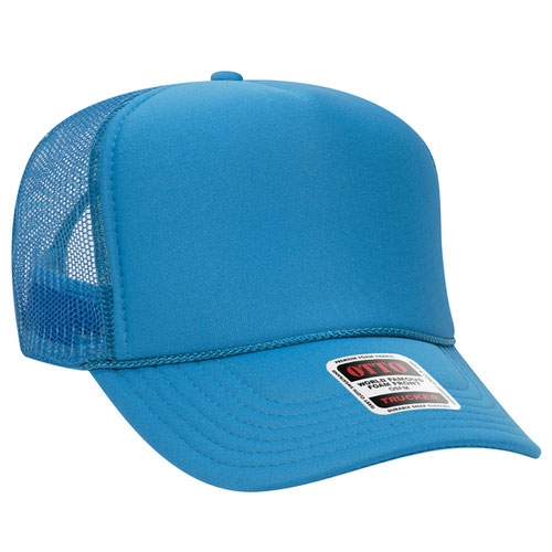 Otto Cap 5 Panel High Crown Mesh Back Trucker Hat - Neon Blue