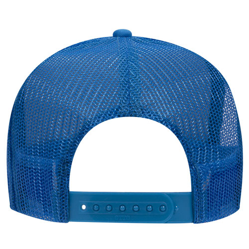 Otto Cap 5 Panel High Crown Mesh Back Trucker Hat - Neon Blue & White