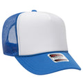 Otto Cap 5 Panel High Crown Mesh Back Trucker Hat - Neon Blue & White