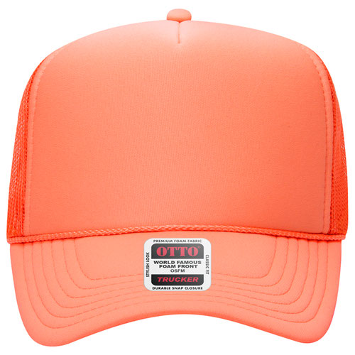 Otto Cap 5 Panel High Crown Mesh Back Trucker Hat - Coral