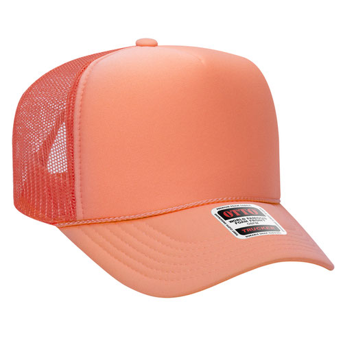 Otto Cap 5 Panel High Crown Mesh Back Trucker Hat - Coral