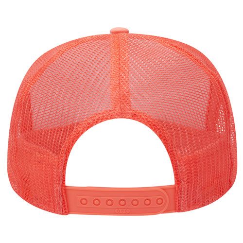 Otto Cap 5 Panel High Crown Mesh Back Trucker Hat - Coral & White