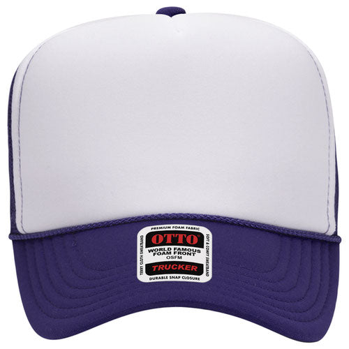 Otto Cap 5 Panel High Crown Mesh Back Trucker Hat - Purple & White