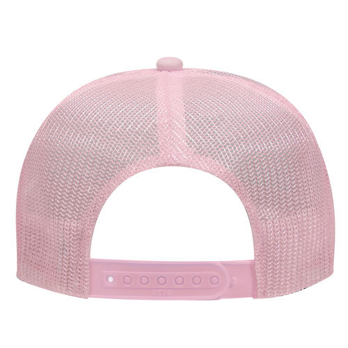 Otto Cap 5 Panel High Crown Mesh Back Trucker Hat - Soft Pink & White