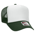 Otto Cap 5 Panel High Crown Mesh Back Trucker Hat - Dark Green & White