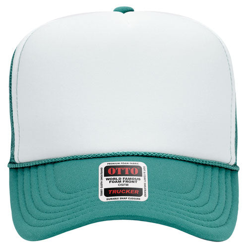 Otto Cap 5 Panel High Crown Mesh Back Trucker Hat - Jade & White