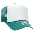Otto Cap 5 Panel High Crown Mesh Back Trucker Hat - Jade & White