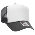 Otto Cap 5 Panel High Crown Mesh Back Trucker Hat - Charcoal Gray & White