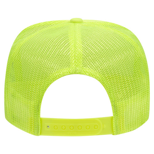 Otto Cap 5 Panel High Crown Mesh Back Trucker Hat - Neon Yellow & White