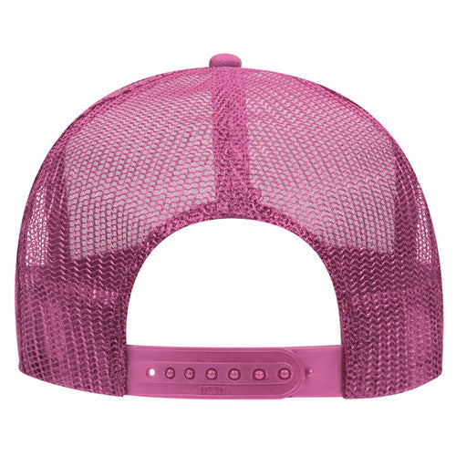 Otto Cap 5 Panel High Crown Mesh Back Trucker Hat - Hot Pink & White