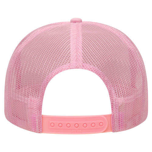 Otto Cap 5 Panel High Crown Mesh Back Trucker Hat - Pink & White