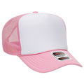 Otto Cap 5 Panel High Crown Mesh Back Trucker Hat - Pink & White