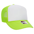 Otto Cap 5 Panel High Crown Mesh Back Trucker Hat - Neon Green & White