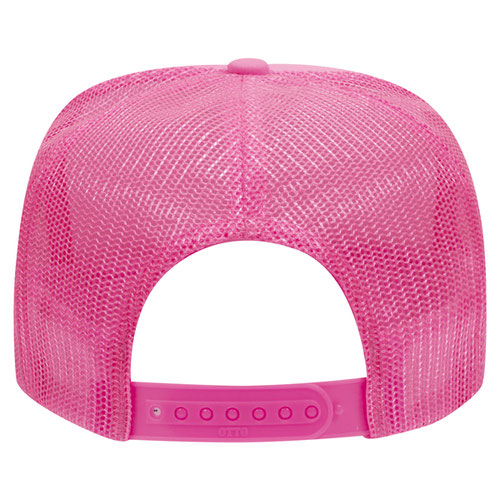 Otto Cap 5 Panel High Crown Mesh Back Trucker Hat - Neon Pink & White