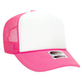 Otto Cap 5 Panel High Crown Mesh Back Trucker Hat - Neon Pink & White