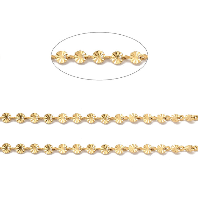 Gold Sunburst Link Chain By the Foot - Ion Plated Stainless Steel