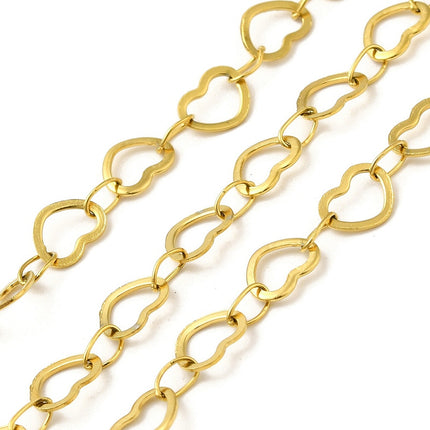 Gold Heart Link Chain By the Foot - Ion Plated Stainless Steel