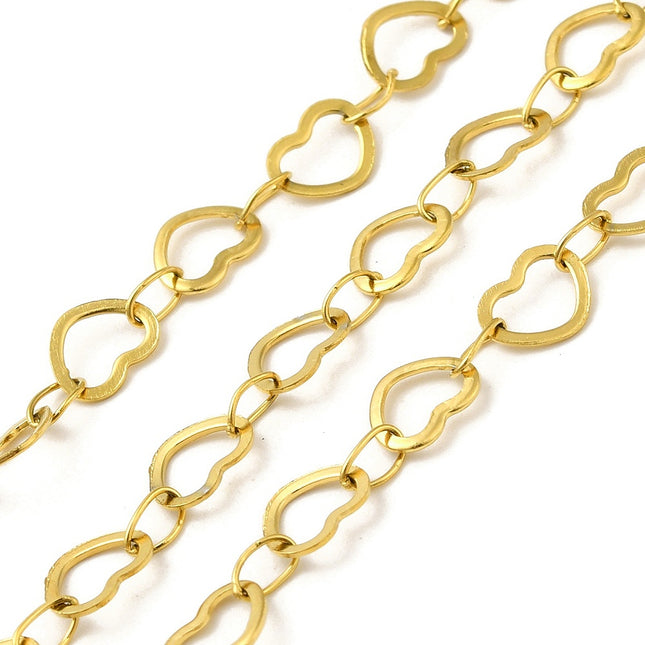 Gold Heart Link Chain By the Foot - Ion Plated Stainless Steel