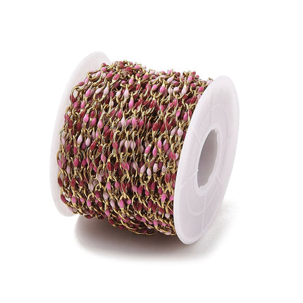 Pink Perfection Enamel Link Chain By the Foot - Ion Plated Stainless Steel