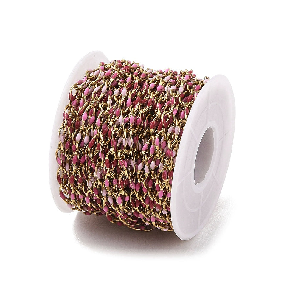 Pink Perfection Enamel Link Chain By the Foot - Ion Plated Stainless Steel