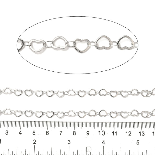 Silver Heart Link Chain By the Foot - Stainless Steel