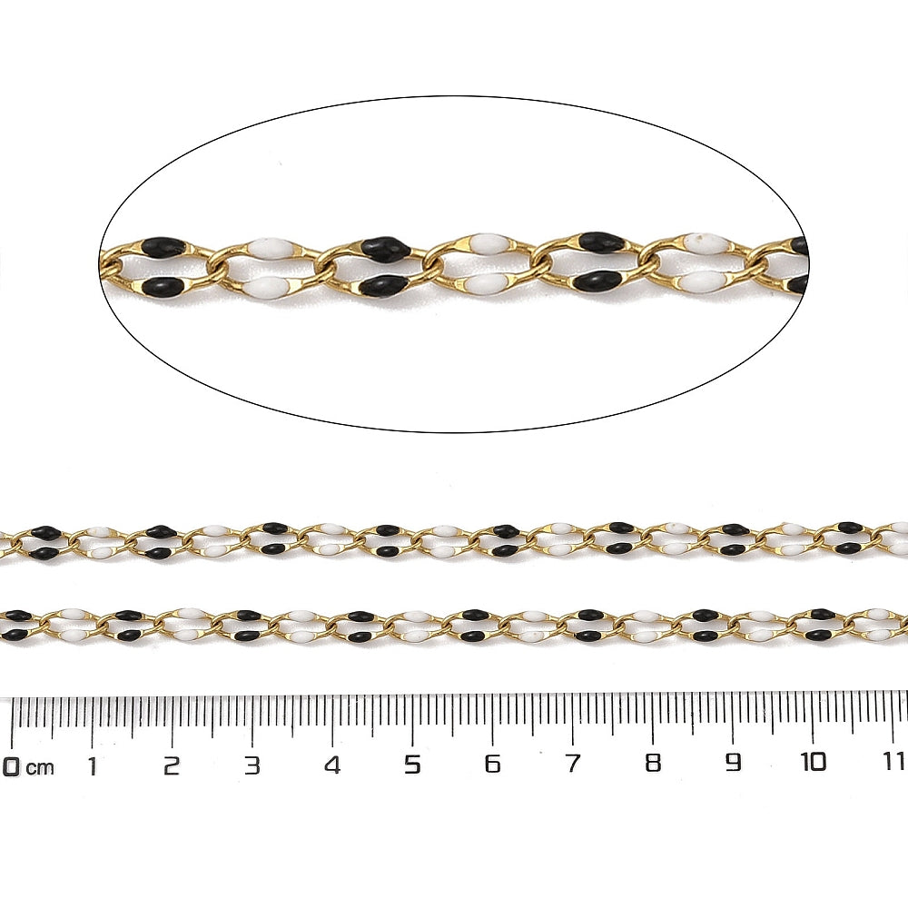 Oreo Enamel Link Chain By the Foot - Ion Plated Stainless Steel