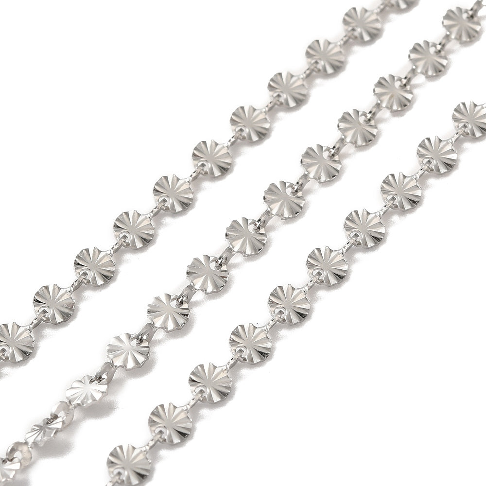 Silver Sunburst Link Chain By the Foot - Stainless Steel