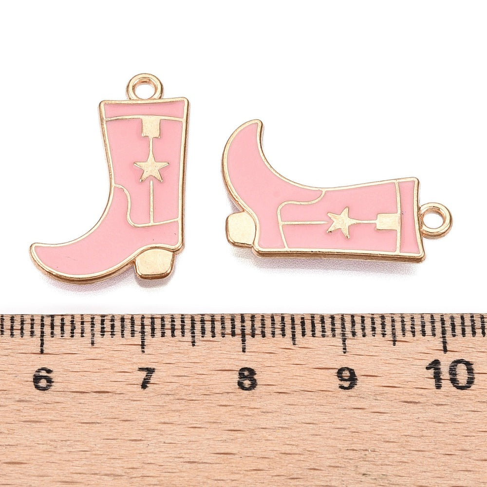 Gold Alloy Pink Cowboy Boot Charm