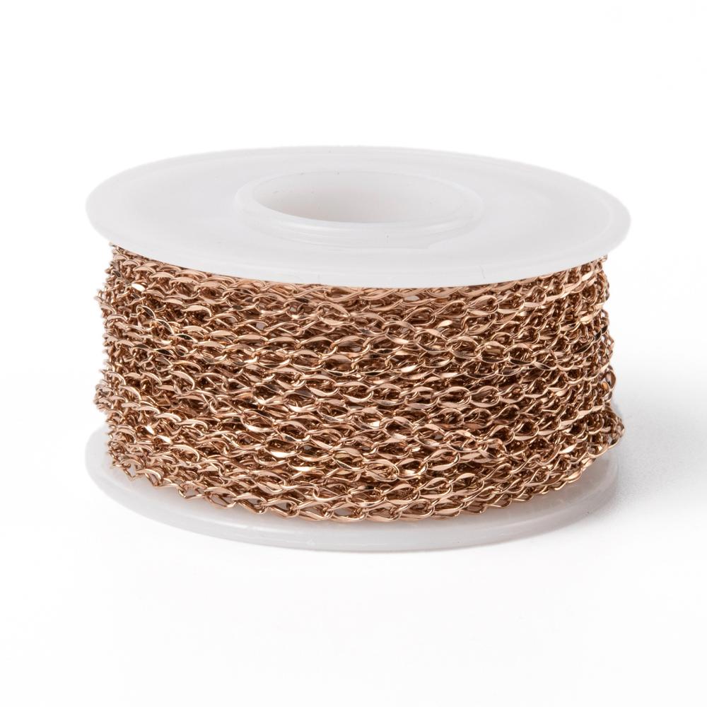 Rose Gold Twisted Curb Chain By the Foot - Ion Plated Stainless Steel