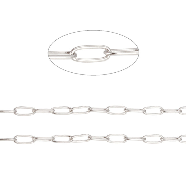 Silver Paperclip Link Chain 4.8mm By the Foot - Stainless Steel