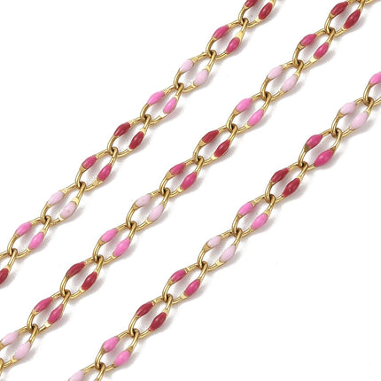 Pink Perfection Enamel Link Chain By the Foot - Ion Plated Stainless Steel