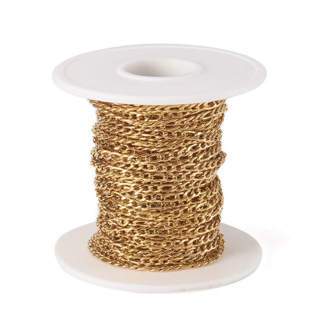 Gold Figaro Chain By the Foot - Ion Plated Stainless Steel