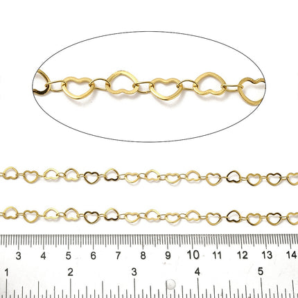 Gold Heart Link Chain By the Foot - Ion Plated Stainless Steel