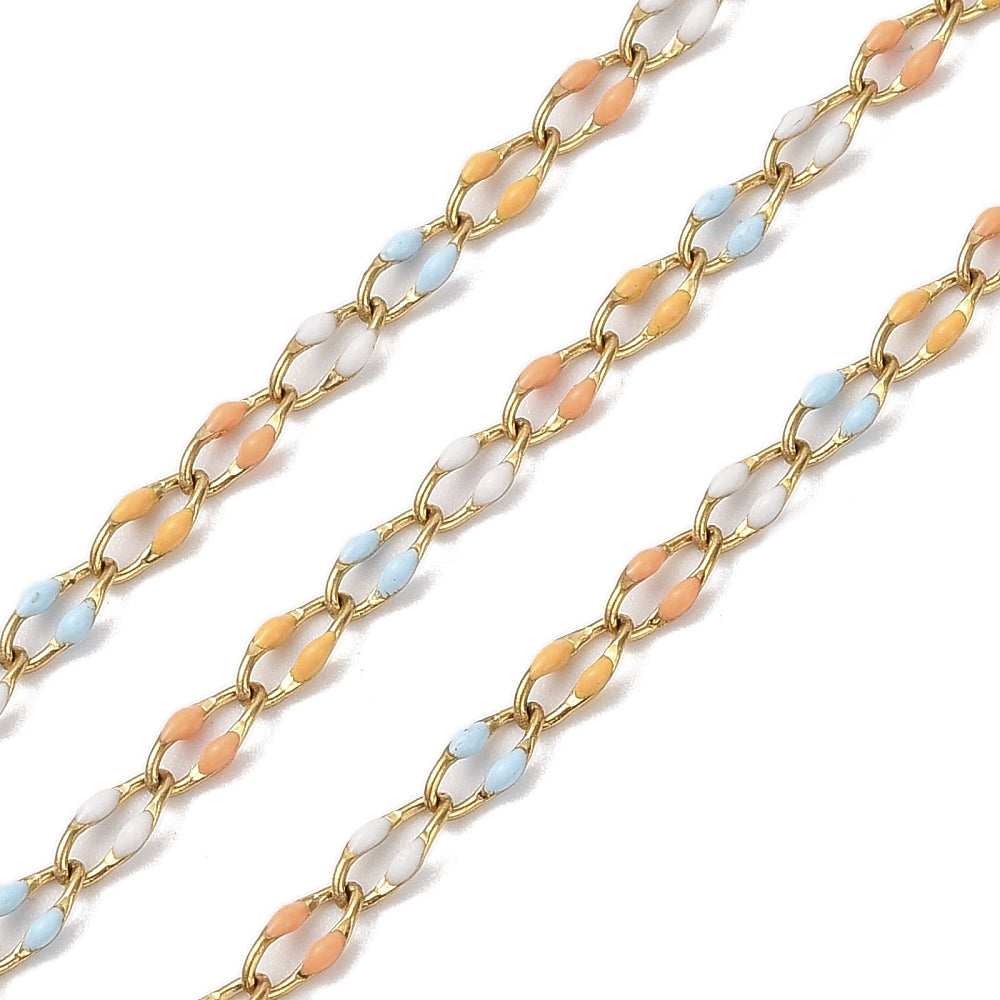 Autumn Skies Enamel Gold Link Chain By the Foot - Ion Plated Stainless Steel & Enamel