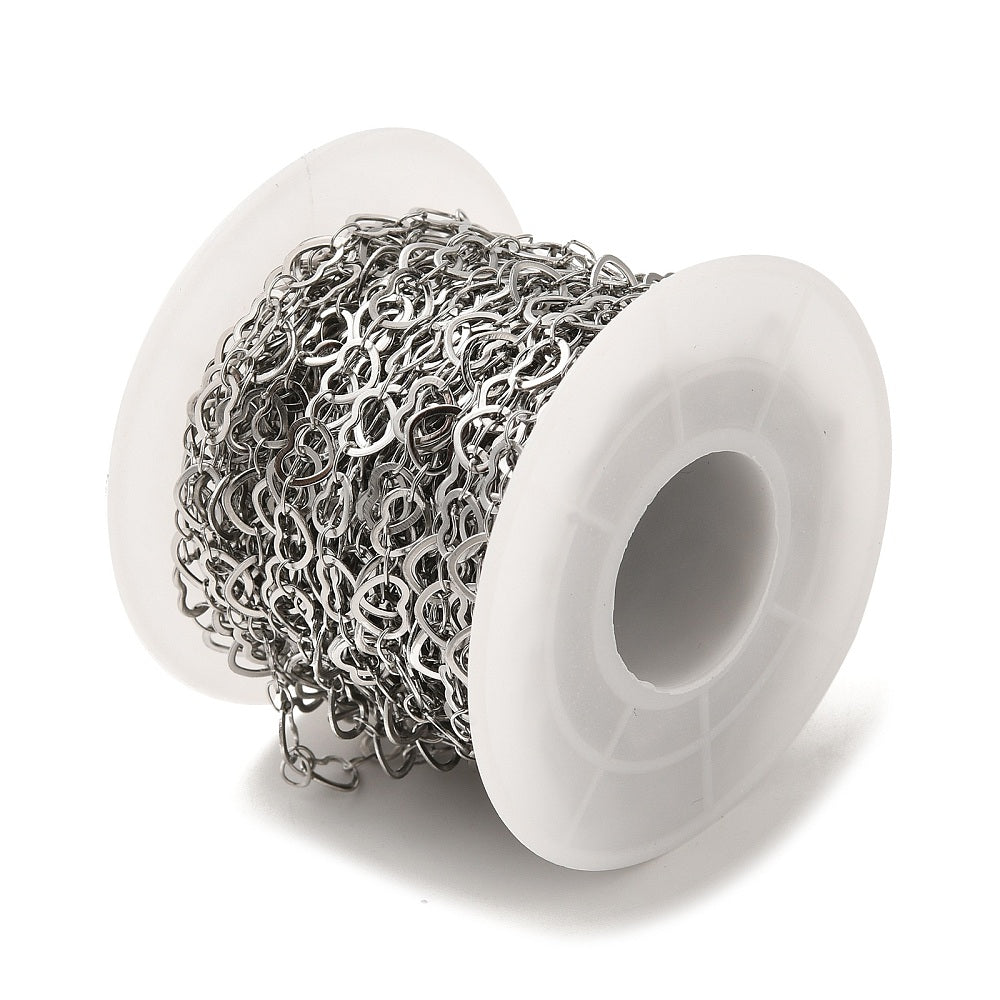 Silver Heart Link Chain By the Foot - Stainless Steel