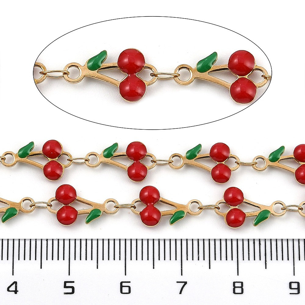 Cherry Baby Enamel Link Chain By the Foot - Ion Plated Stainless Steel