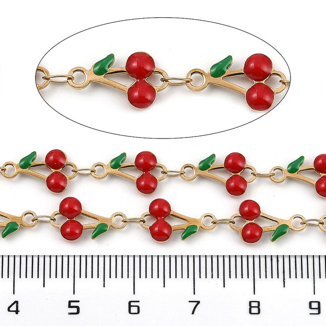 Cherry Baby Enamel Link Chain By the Foot - Ion Plated Stainless Steel