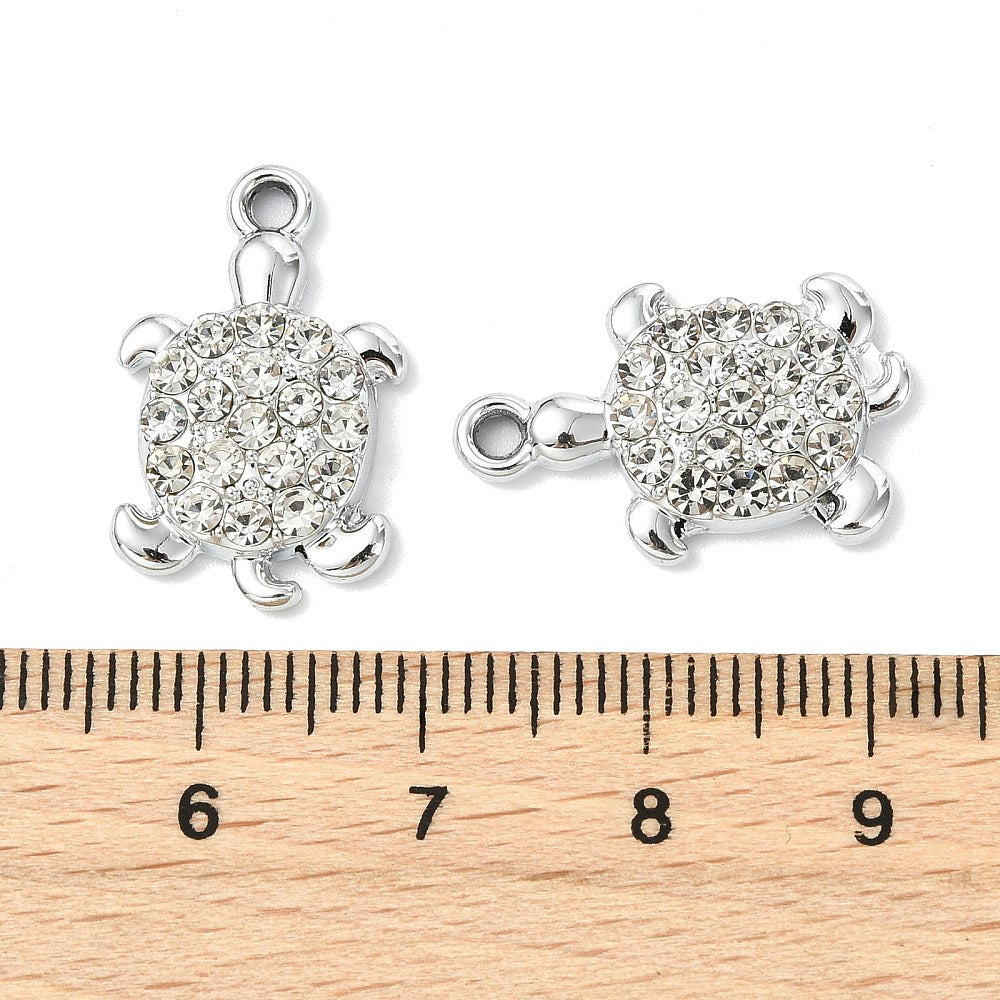 Silver Alloy Rhinestone Turtle Charm
