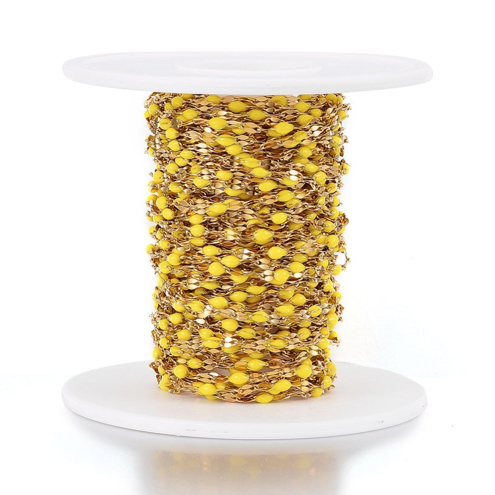 Ion Plated Stainless Steel Yellow Enamel Dapped Chain By the Foot