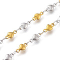 Mixed Metal Heart Link Chain By the Foot - Stainless Steel
