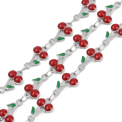 Cherry Baby Enamel Silver Link Chain By the Foot - Ion Plated Stainless Steel