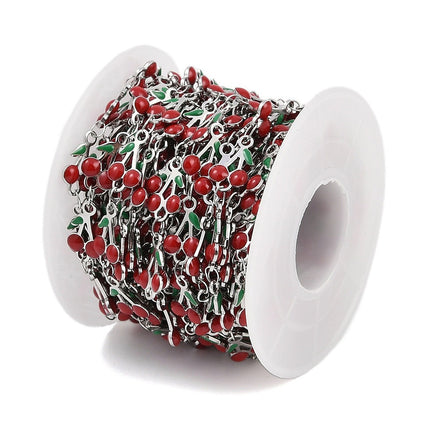 Cherry Baby Enamel Silver Link Chain By the Foot - Ion Plated Stainless Steel