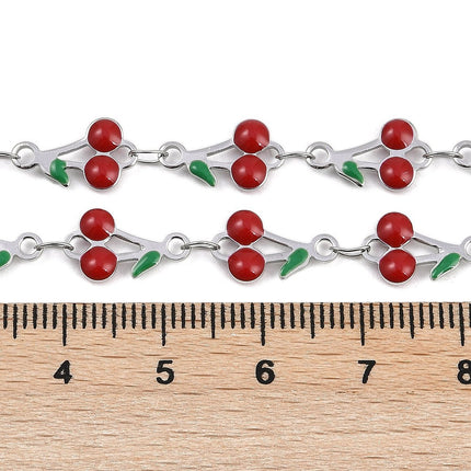 Cherry Baby Enamel Silver Link Chain By the Foot - Ion Plated Stainless Steel