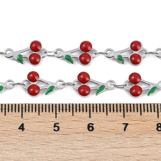 Cherry Baby Enamel Silver Link Chain By the Foot - Ion Plated Stainless Steel